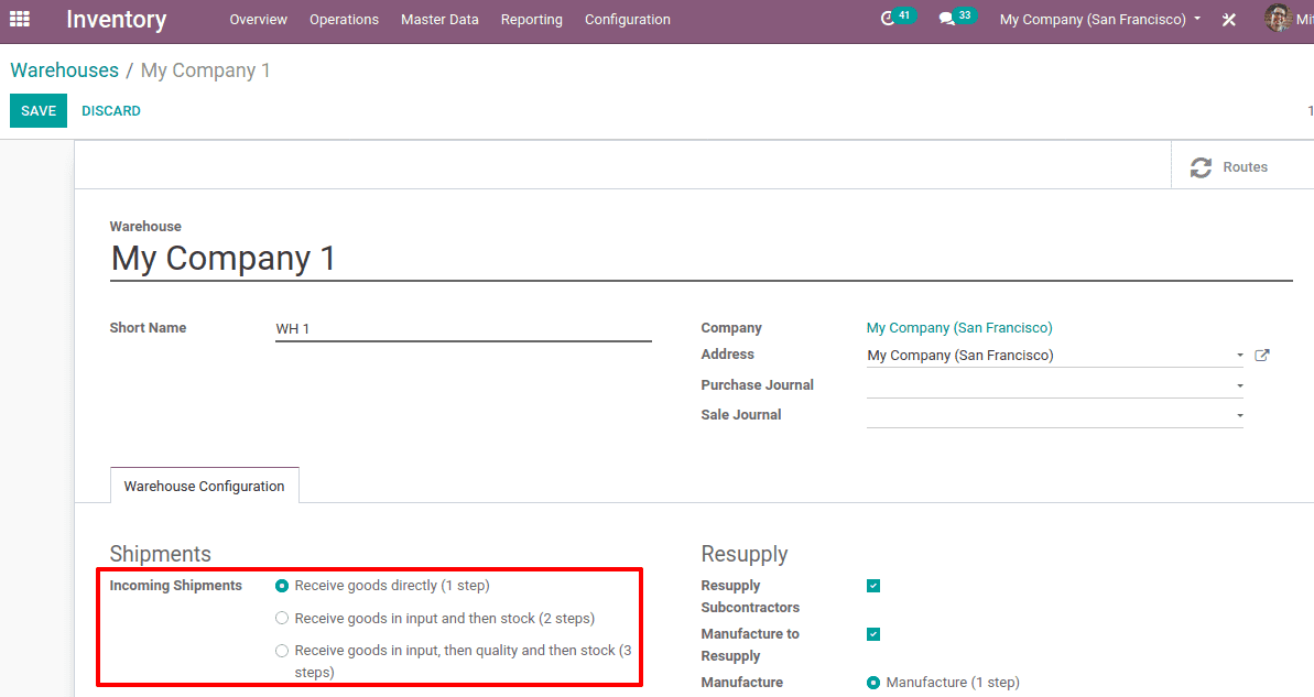 how to manage incoming shipments in odoo
