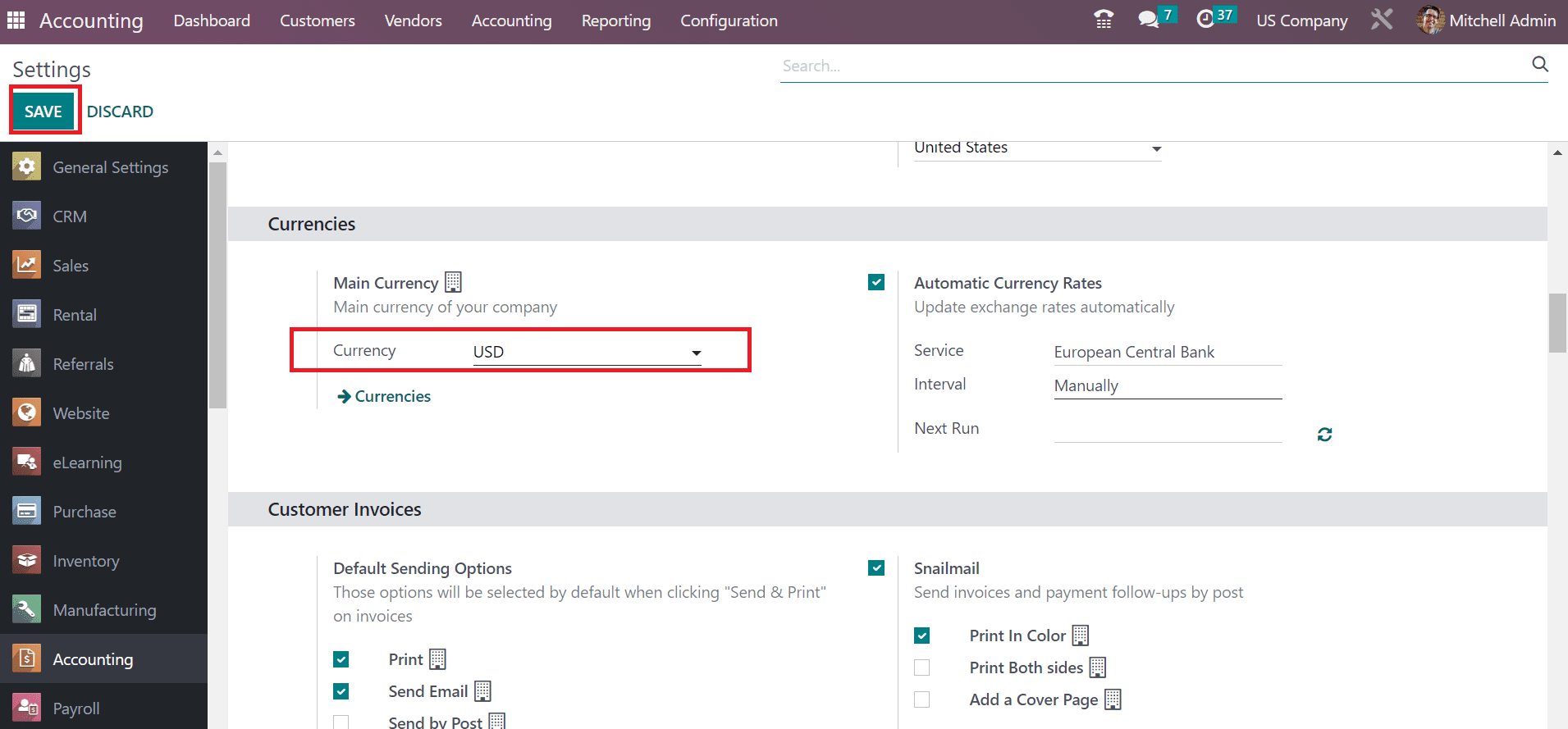 How to Set USD Currency within Odoo 16 Accounting Module?-cybrosys