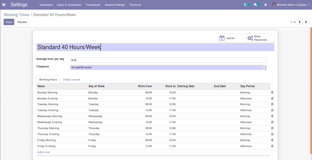 hr public holidays in odoo