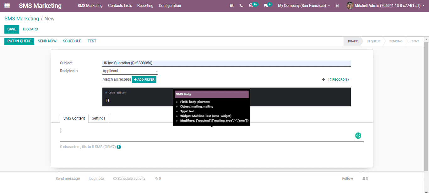 SMS Marketing in Odoo 13